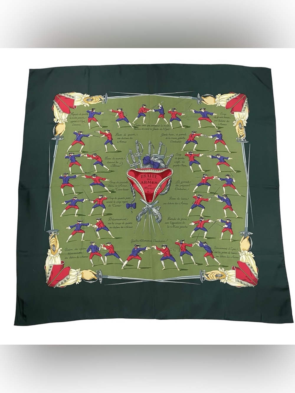 Hermes Silk Scarf Traite Des Armes Carre 90 Hugo Grygkar Green Excellent